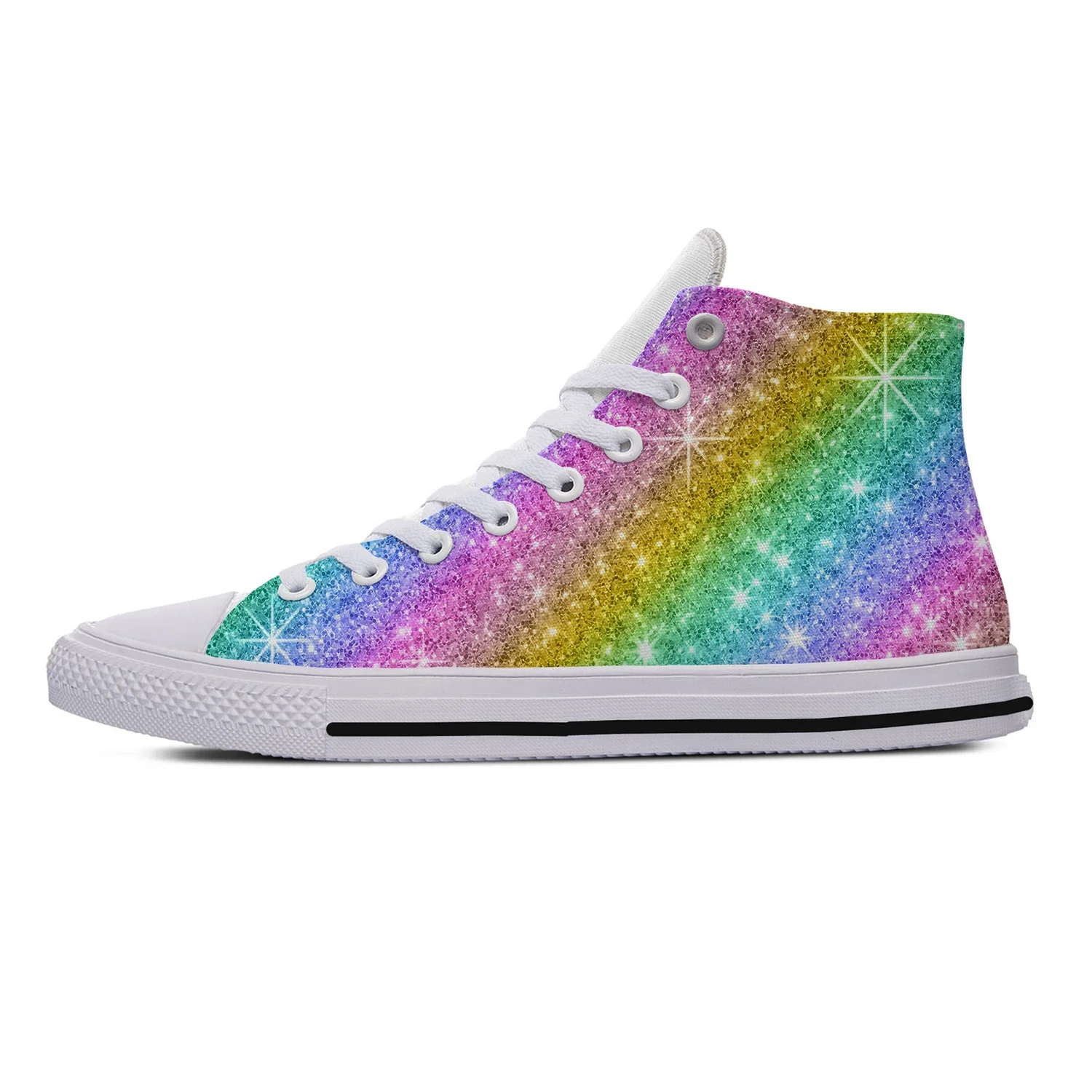 Regenbogen Glitter High Top Sneakers Herren Damen Teenager heiße Mode Freizeit schuhe Leinwand Laufschuhe 3D-Druck leichten Schuh