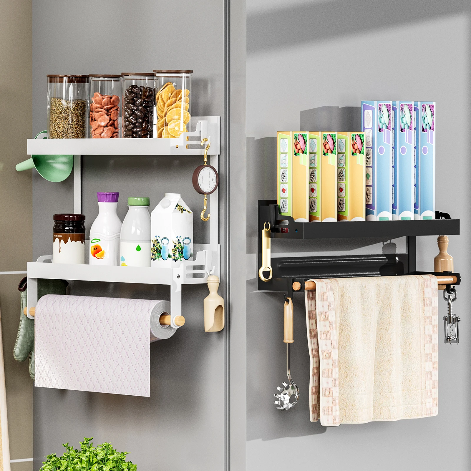 refrigerator shelves,Strong magnetic absorption rack,spice rack,With paper roll holder,Kitchen supplies storage rack With hook