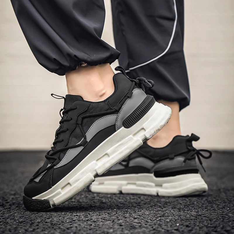 Casual Sneaker Men's Autumn Sneakers Leather Shoes Safety Shoes Ankle Boots Non-slip Platform Sports  Height Increasing Fashion image 6