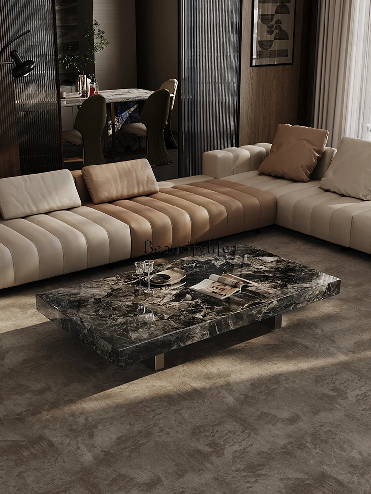 Italian Venice Brown Natural Marble Rectangular Living Room Minimalist Coffee Table