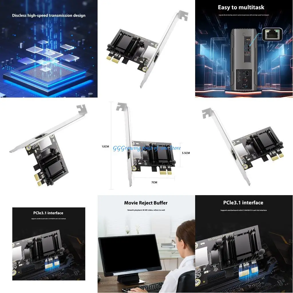 

H9EB 5000Mbps PCIE to RJ45 Networking Card RT8126 1000 100 10Mbps RJ45 Gigabit Ethernet PCIE Adapter For Desktop PC