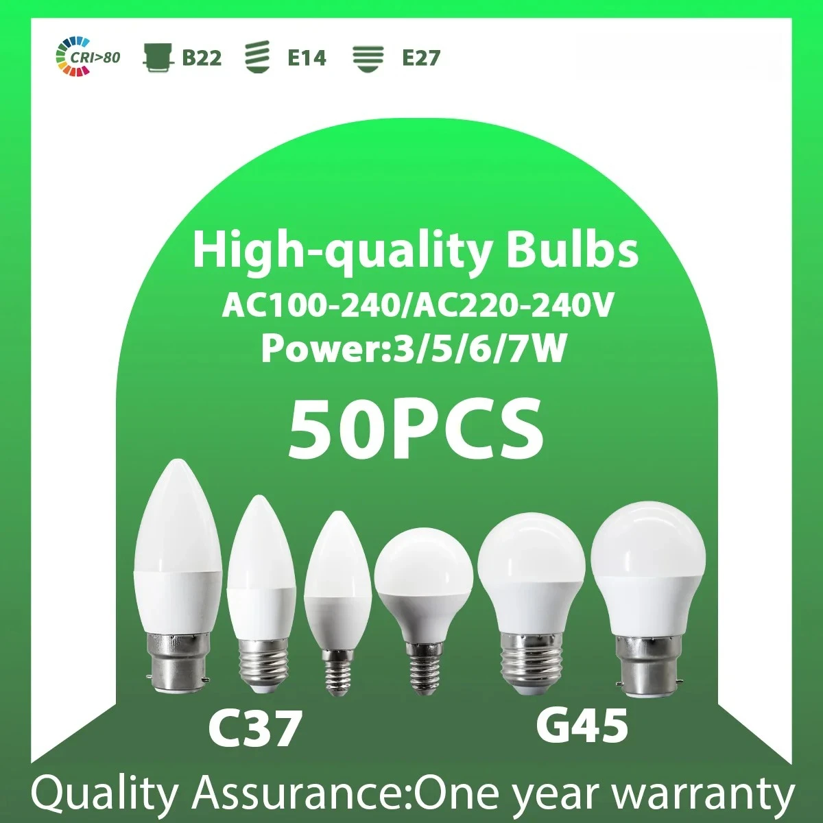 

50 шт. мини-лампочек LED C37 G45 3W 5W 6W 7W с цоколями B22 E14 E27, AC220V, без мерцания, идеально подходят для домашнего и учебного освещения
