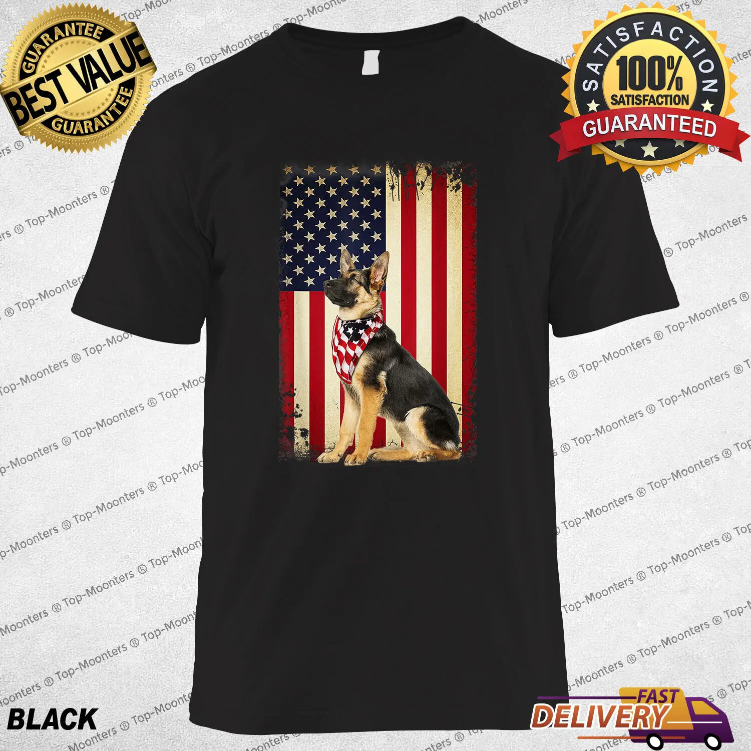 

German Shepherd American Flag T-Shirt, Gift Dog Lover, Tee Gift For Men Women