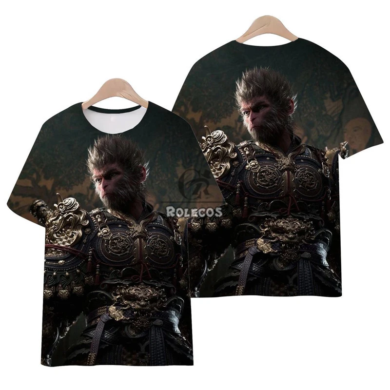 ROLECOS Game Black Myth: Wukong Cosplay Costume Wukong Chinese Style Cool Short-sleeved Tops Fashion 3D Printed Men T-shirts