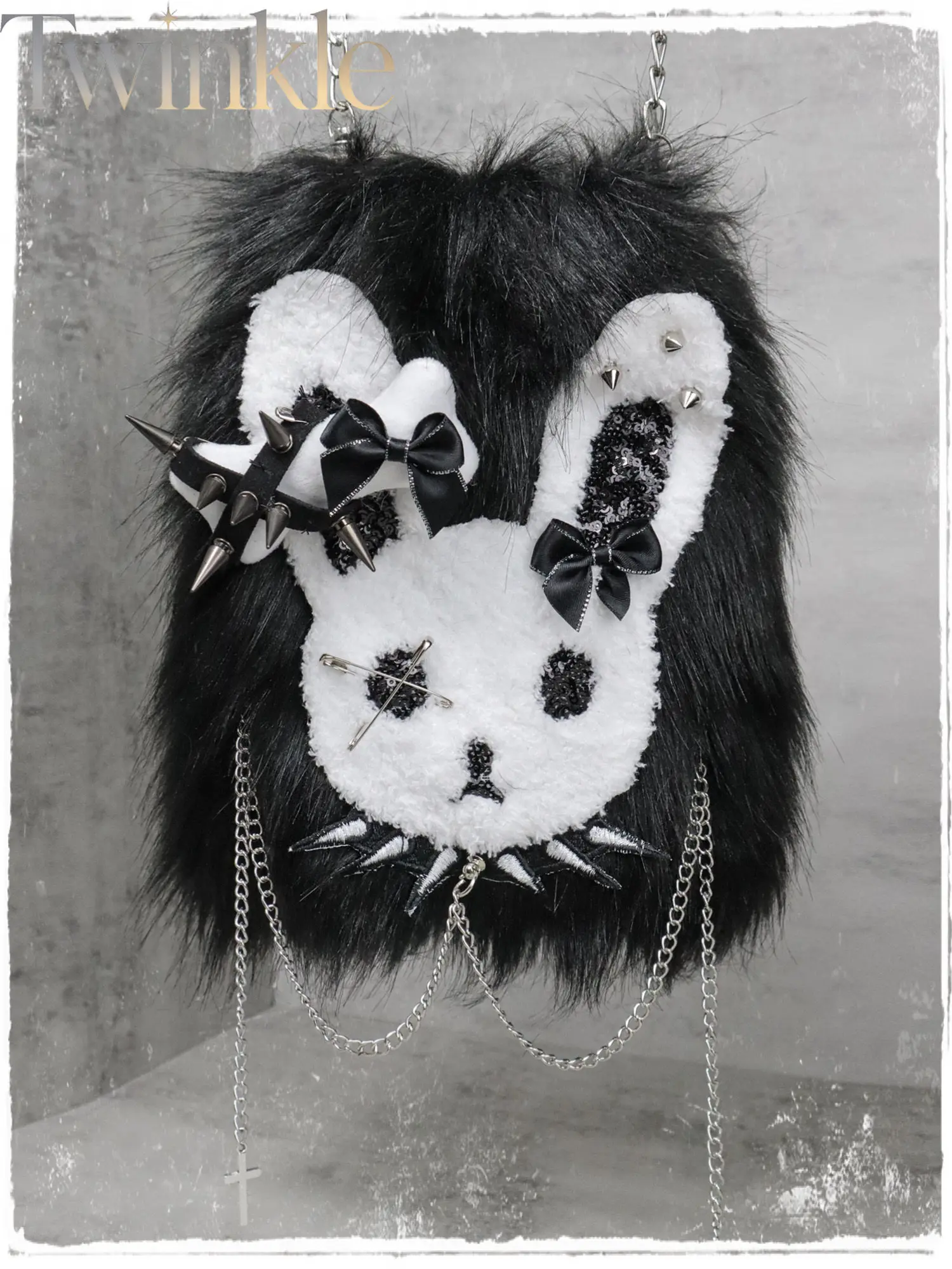 Lost Bunny Plush Bag Dark Y2K Rivet Chain Crossbody Purse Sweet Cool Subculture Shoulder Handbag Fluffy Women Gift