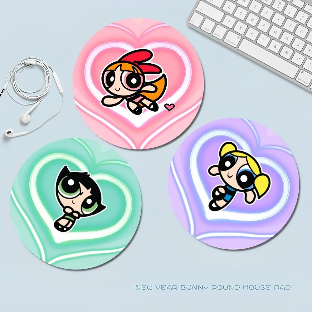 

The P-Powerpuff-Girls Mousepad INS Tide Round Keyboard Mat Table Mat Students Cabinet Gamer Desktop Mousepad Cup Mats Deskpad