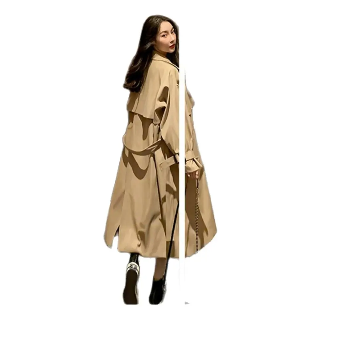 Black Windbreaker Coat Women's 2023 Autumn Korean Mid Length High end British Casual Small CoatE