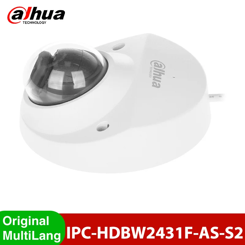 

Dahua 4MP IPC-HDBW2431F-AS-S2 IR 30m Dome IP Surveillance Camera Security Built-In Mic IK10 IP67 Indoor Mini Camera SD Card Slot