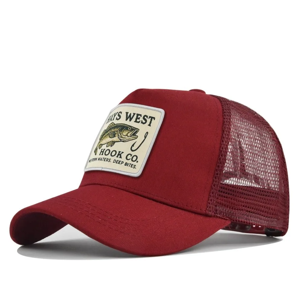 High Quality Fishing Embroidery Baseball Cap Embroidery Design Mesh Hat Breathable Fabric Snapback Closure Sunshade Hat