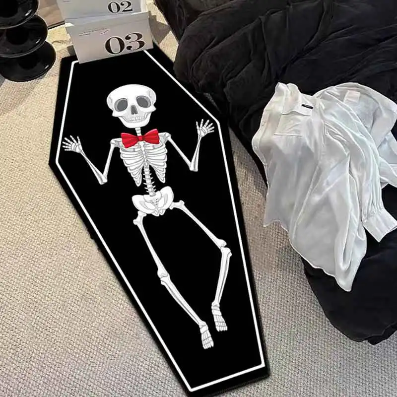 

Halloween Skull Coffin-shaped Rug Retro Horror Festival Atmosphere Mat for Front Door Living Anti-slip Decorative Items The Home