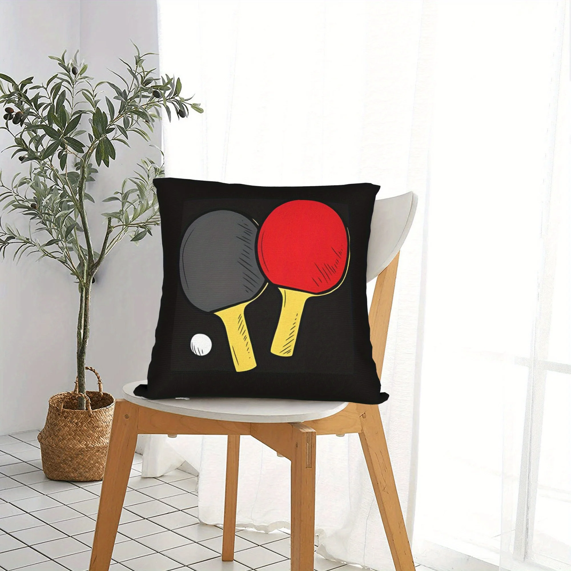 Table Tennis Pillow Case, Ping Pong Racket Cushion Cover, Sports Game Room Decor Throw Pillow Slipcover for Sofa Bedroom
