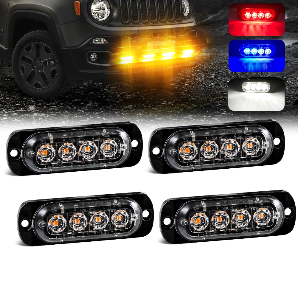 4pcs led strobe motorcycle warning lights led strobes for car led strobe 12v flashing light 24v truck signal emergency taillight