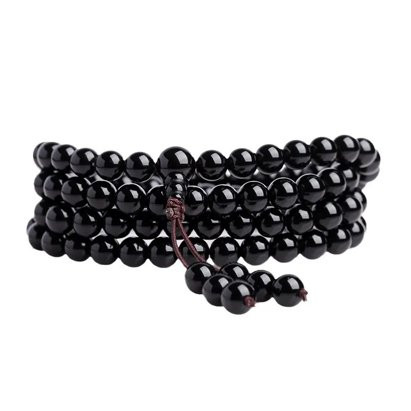 Natural Obsidian 108 Prayer Beads Multi Circle Bracelet Couple Style Jewelry Festival Gift For Friends