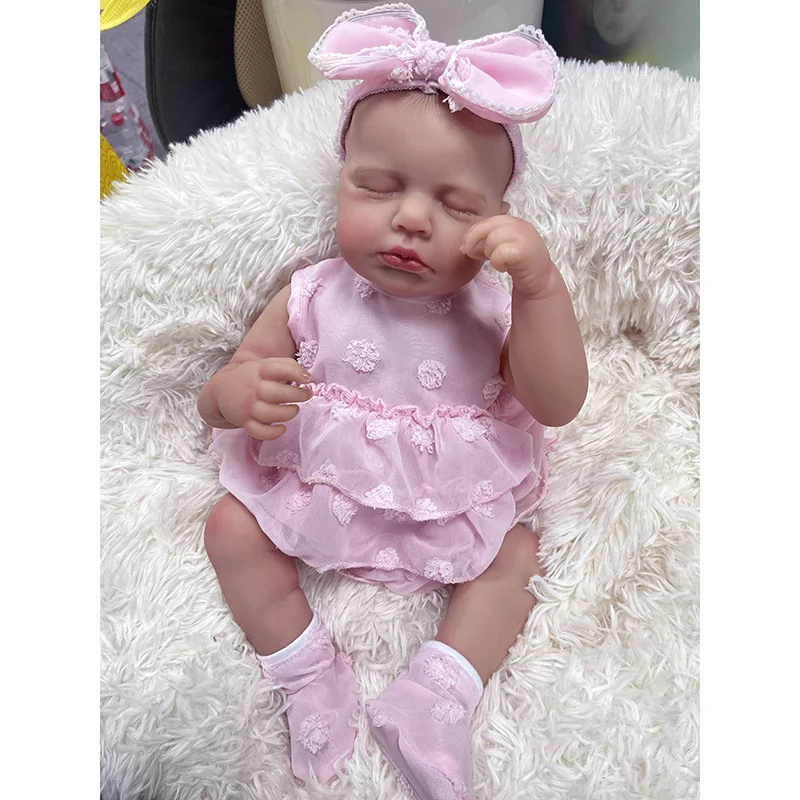 

48CM Full Body Silicone Vinyl Newborn Baby Dolls Lifelike Reborn Loulou Sleeping Soft Touch with 3D Painted Skin Visible Veins