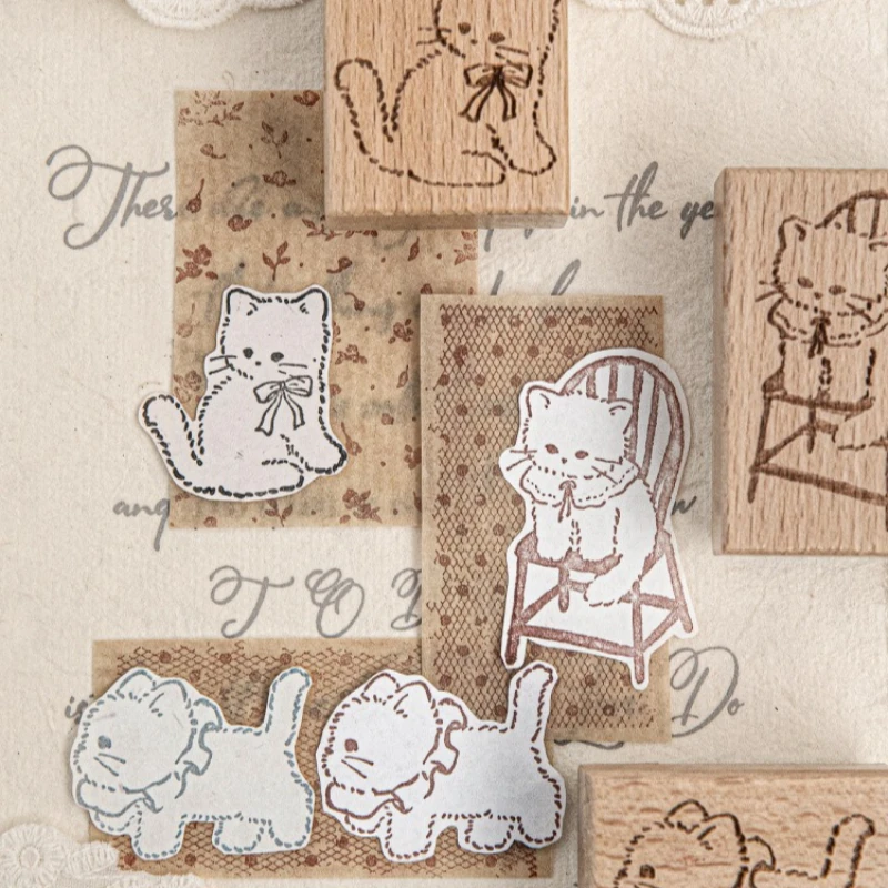 Kawai Beech Wood Seal Cat and Soft Dream Series Cute Pet Handbook Diy Base Decorative Seal Printing Office School Supplies Gift