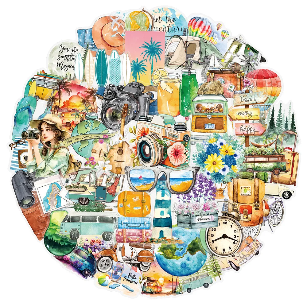 

10/50PCS Outdoor Travel Doodle Travel Map Transparent Decorative Stickers Scooter Wardrobe Bookshelf DIY Stickers Decal Toys