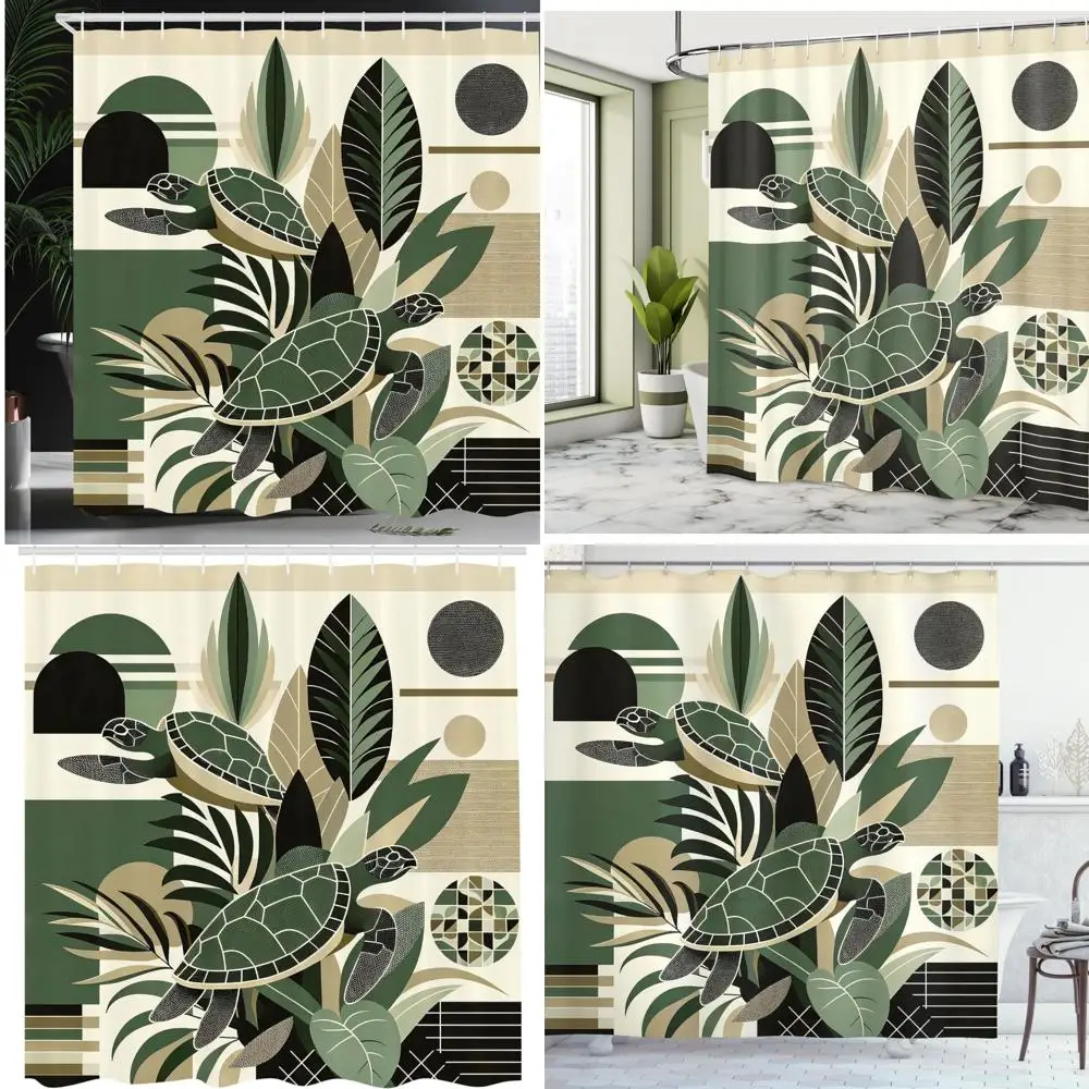 

Занавеска для душа с геометрической черепахой: современный морской и экзотический дизайн листьев для стильной ванной комнаты