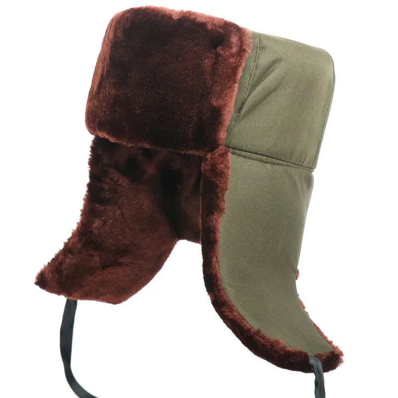 Sombrero Ushanka ruso con insignia soviética para hombre, gorros de nieve a prueba de viento, piel de conejo sintética, grueso, cálido, al aire