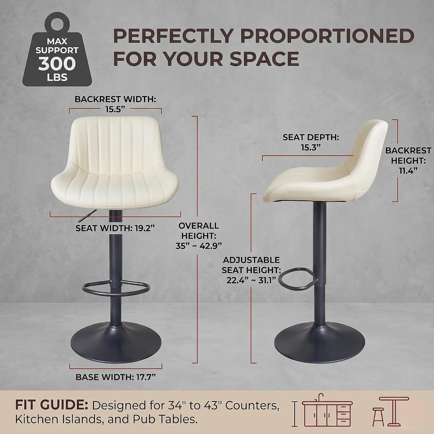 Modern Bar Stools Set of 2,Swivel Leather Counter Height Chair, 360° Swivel Barstools Set of 2,Adjustable Height, Customized