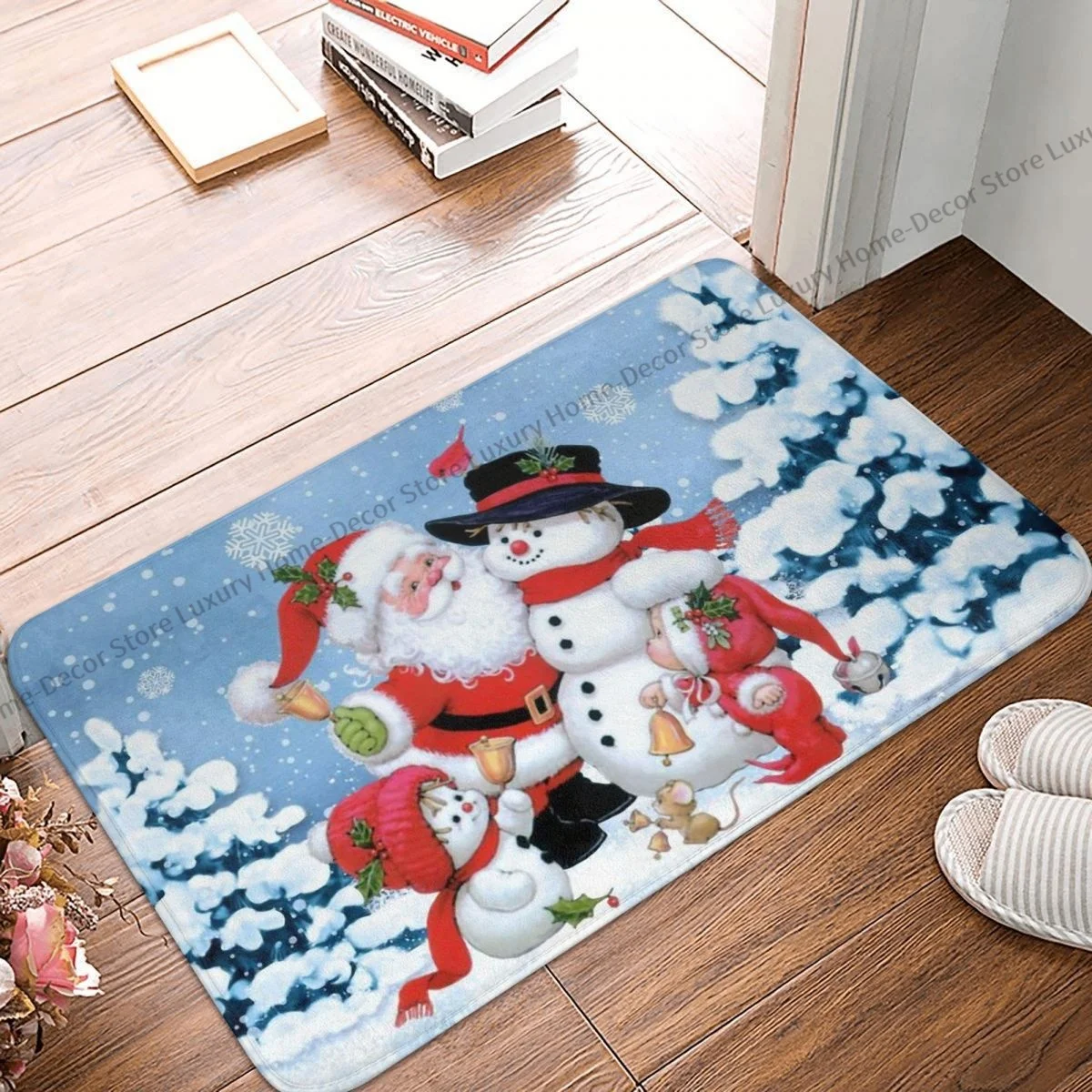 

Merry Christmas Santa Non-slip Doormat Snownning Bath Bedroom Mat Prayer Carpet Home Pattern Decor