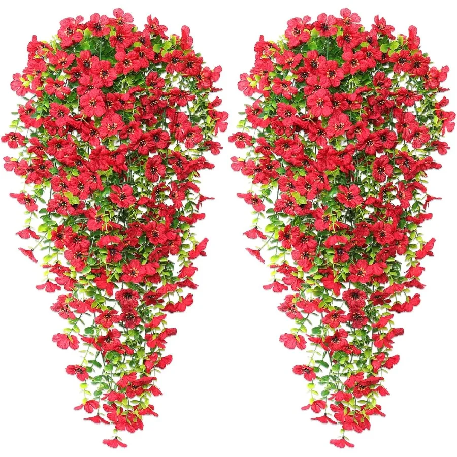 

4 Pack Artificial Hanging Flowers Plants for Outdoors 30 Inch Spring Fake Orchid Flower UV Resistant Faux Outdoor Hanging Plant
