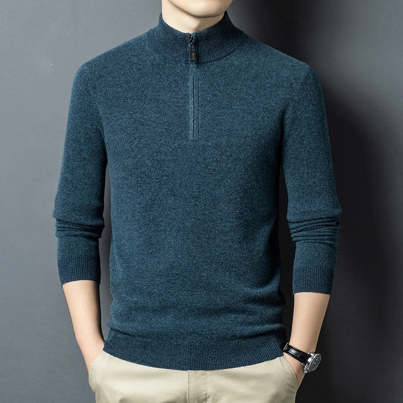 Real 100% Sheep Wool Jumper Autumn Winter Classic Warm Zipper Sweater Long Sleeve Knit Clothes Pullover Wool Tops