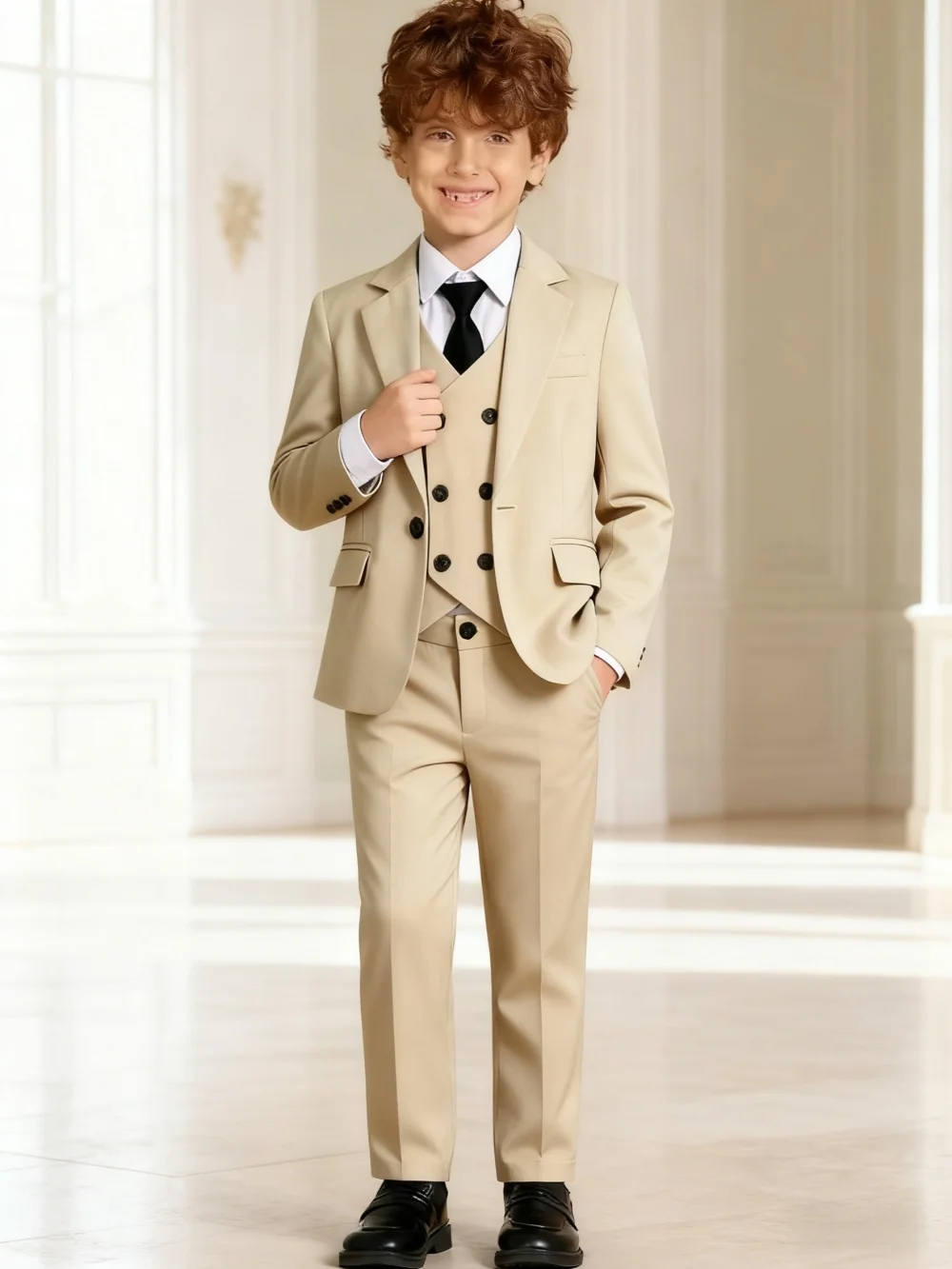 

Gentleman Kids' Champagne 4PCS Jacket Vest Pants Bowtie Wedding Suit 2026 Little Boys' Birthday Dress Children's Piano