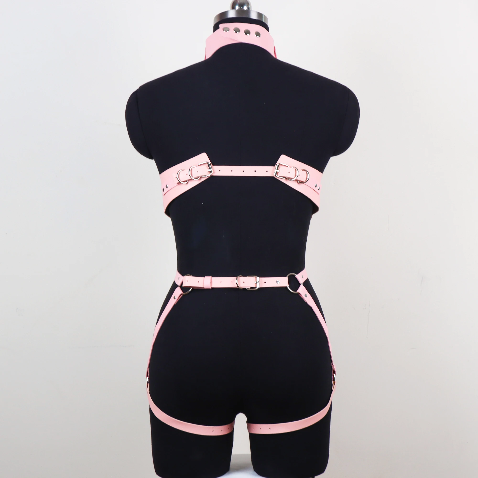 UYEE Sexy Women Full Body PU Leather Harness Garters Belts Lingerie Body Bondage Underwear Gothic Accessories Pink Suspenders