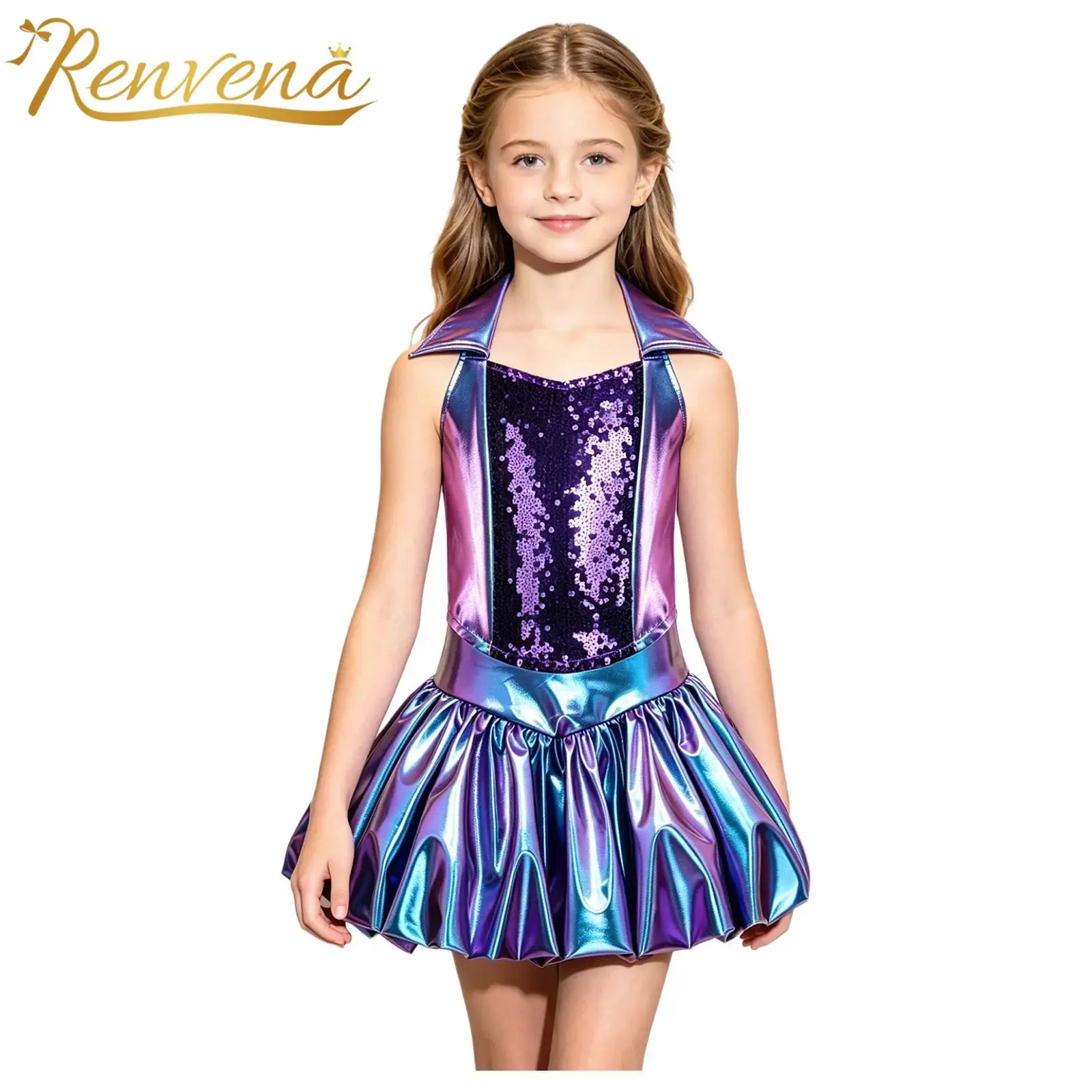 

Children Stage Dance Costume Kids Fashion Sequins Streetwear Girls Metallic Shiny Jazz 80s 70s Disco Dance Crop Top Party Outfit