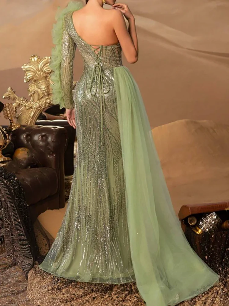 Элегантные вечерние платья русалки с блестками на одно плечо, вечерние платья для дня рождения, выпускного вечера по индивидуальному заказу