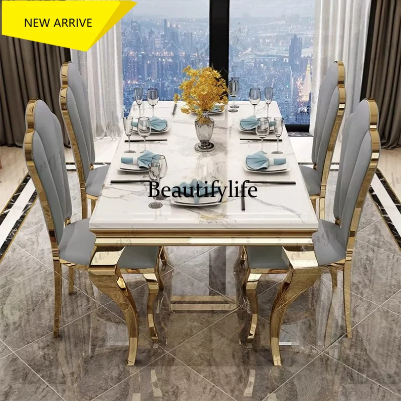Z138  Rectangular Design Mesa Comedor Home Furniture Luxury Marble  Dining Table Unique Gold Individual White Italian Dining Tab