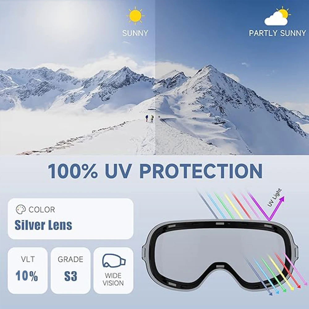 Okulary do skuterów śnieżnych maska narciarska podwójne soczewki Anti-Fog UV400 gogle snowboardowe męskie damskie okulary alpinistyczne akcesoria