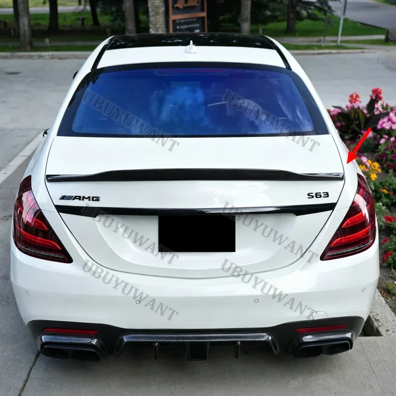 For Benz W222 S-Class S300 S350 S400 S500 S550 4 Door 2014 - UP PSM Style High-Kick Rear Deck Spoiler Lid Tail Fin Carbon Fiber