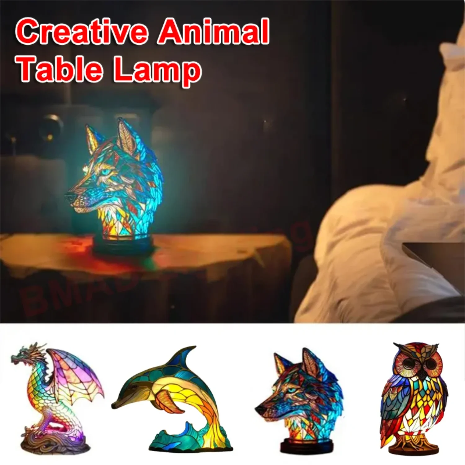 Animals Table Lamp Series Resin Stained Glass Desktop Decoration Light Vintage Night Table Lamp Living Room  Decorations