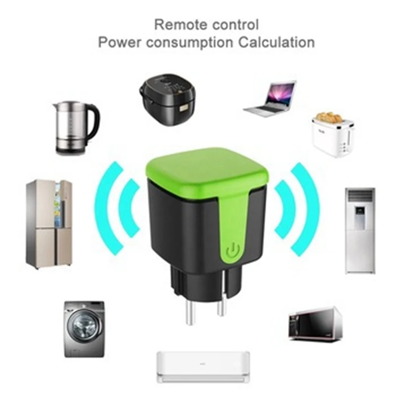 1 Piece Outdoor Smart Plug Green&Black 16A With Power Monitor Function,For Tuya Smart Life Alexa EU Plug