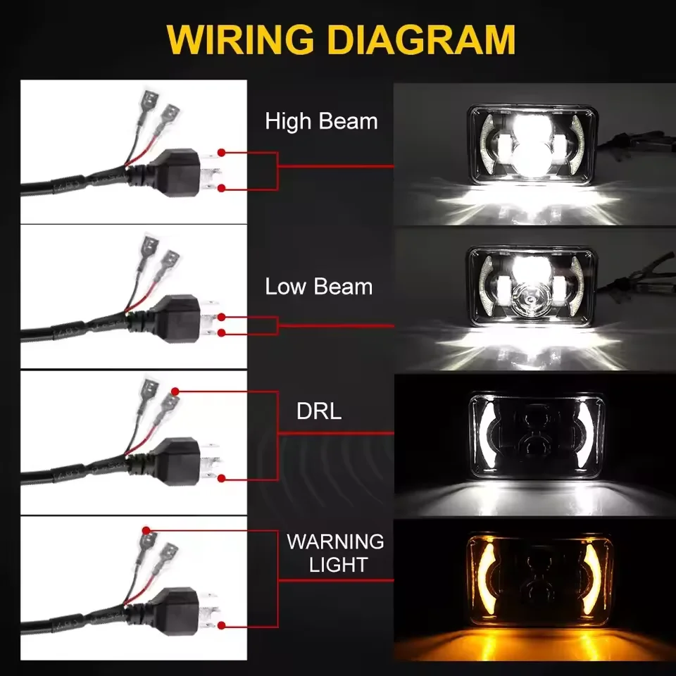 4X6 بوصة LED H4 المصابيح الأمامية العارض عالية منخفضة شعاع ضوء العمل 12 فولت 24 فولت ل H4651 H4652 H4656 H4666 سيارة شاحنة تحويل Offraod