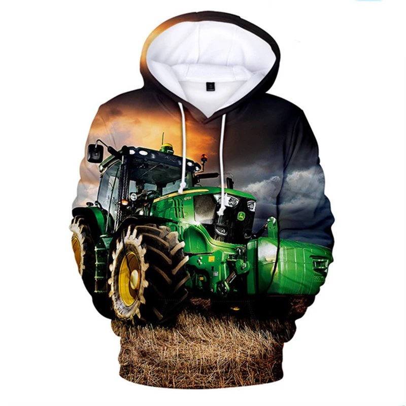 Farm Tractor Pattern Men's Hoodies 3D Printed Long Sleeve Pullover Hoodie Sweatshirt Harajuku Truck Cartoon Autumn Sprots Hoodi