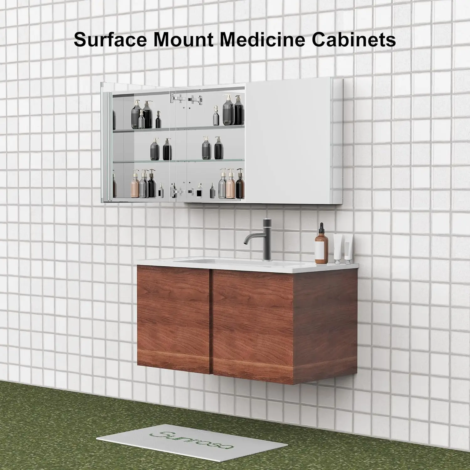 Aluminum Bathroom Medicine Cabinet with Mirror Door, 48