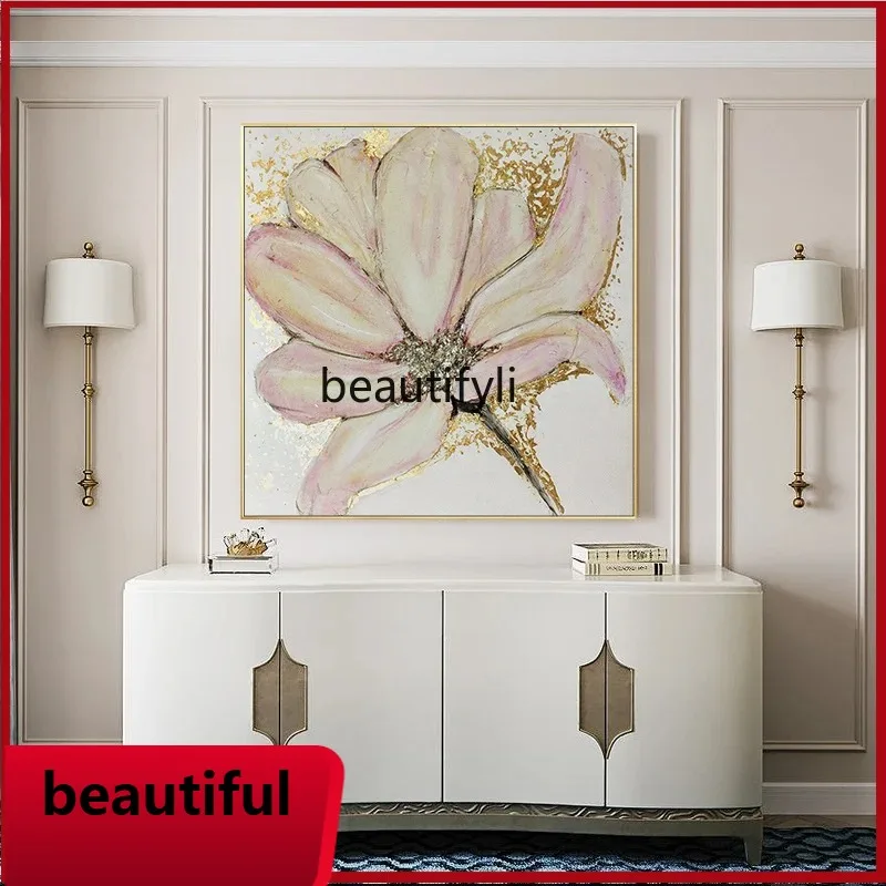

Entrance Painting Modern Gold Foil Flower Restaurant Bedside Oil Painting Customized Corridor Living Room Hanging Painting
