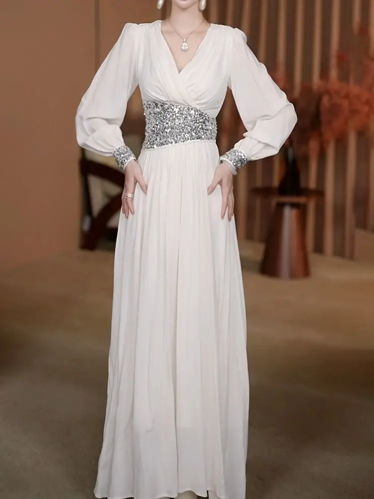 ‌ فستان أنيق مزين بالترتر لربيع 2025 - ملابس المنتجع، فستان متوسط الطول للتخسيس، ملابس فاخرة للإجازات، فستان أنيق لامع لحفلات الشاطئ