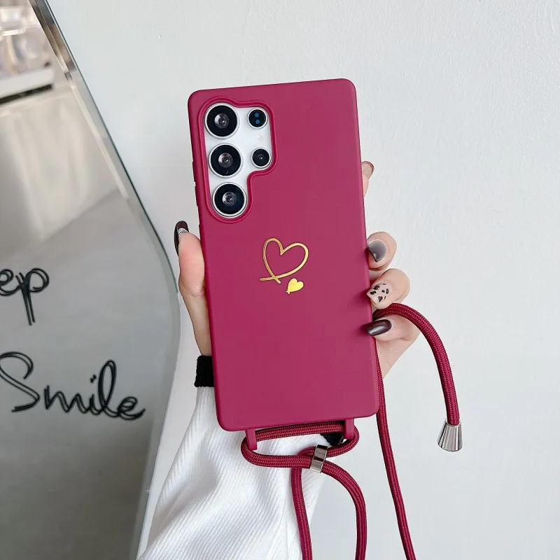 Liefdeskoordje hoesje voor Samsung Galaxy S26 Ultra S25 FE S21 S22 S23 S24 Plus Stootbestendig Candy Crossbody Nekkoordje Zachte hoes