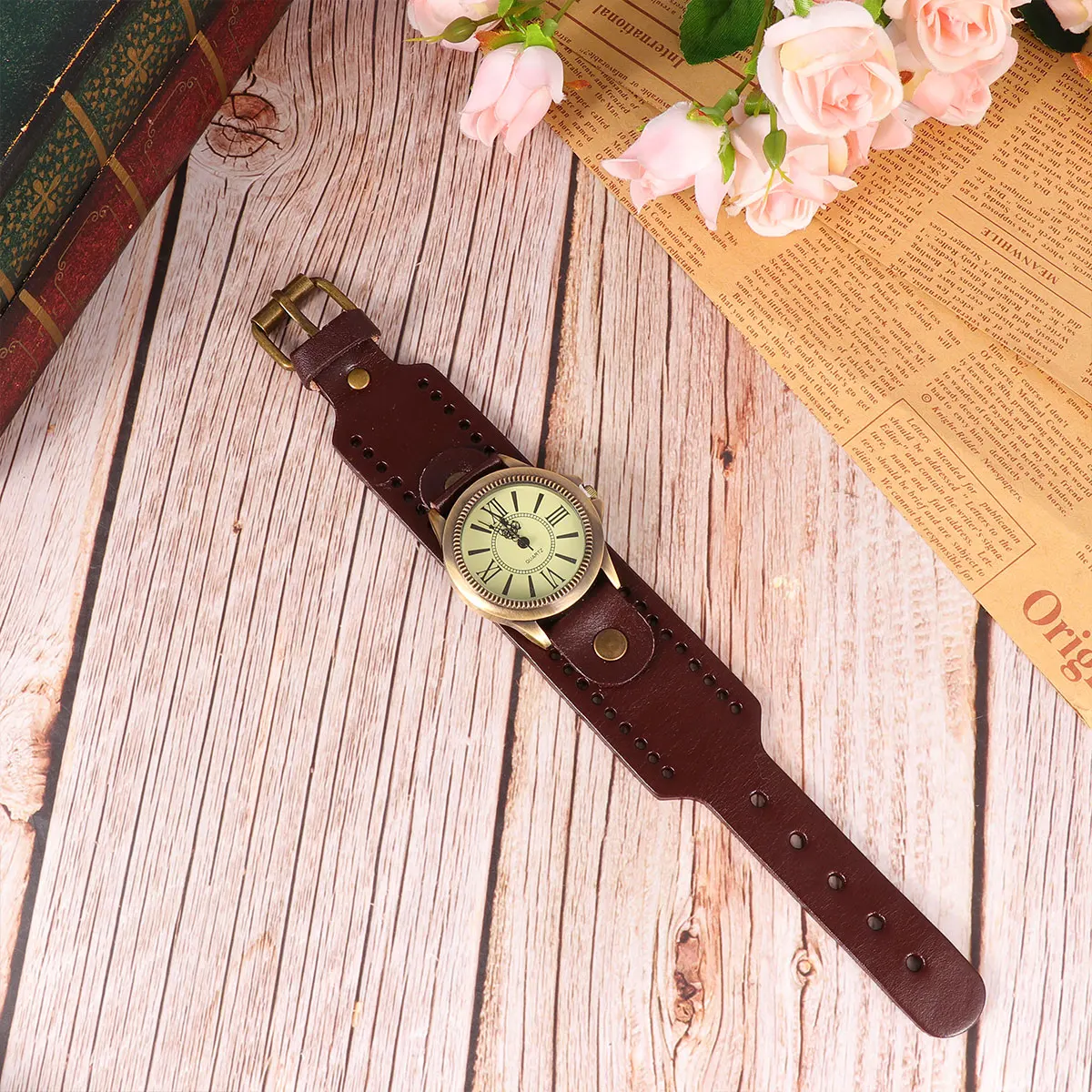 

Genuine Cowhide Retro Roman Numeral Quartz Wristwatch For Women Stylish Band Watch Elegant Bracelet Timepiece Birthday