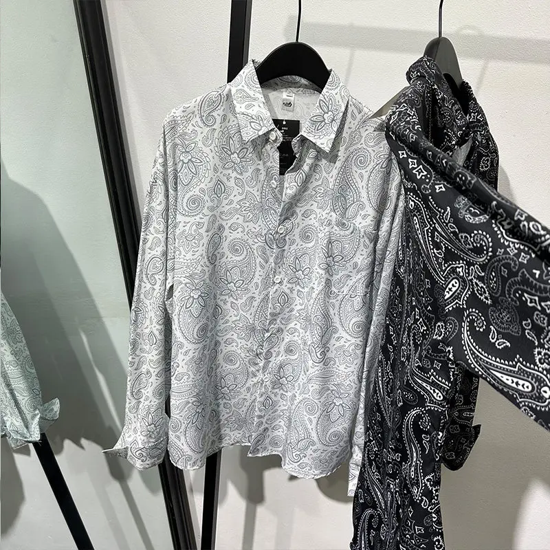 Trendy Simple Retro Paisley Loose Long-Sleeved Shirt Harajuku Style Casual Ruan Handsome Non-Ironing Top