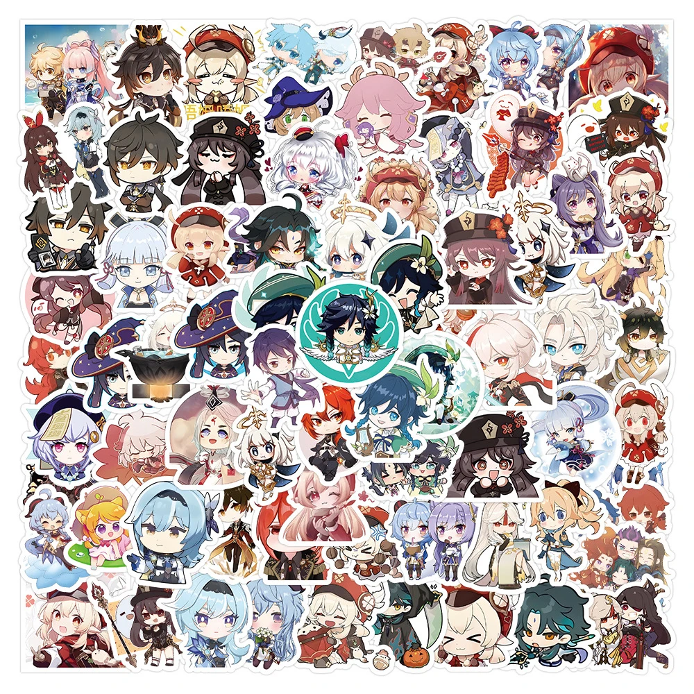 10/30/50/103pcs Cute Genshin Impact Game Stickers Cartoon Anime Decals Phone Dairy Skateboard Kawaii Q-version Graffiti Sticker