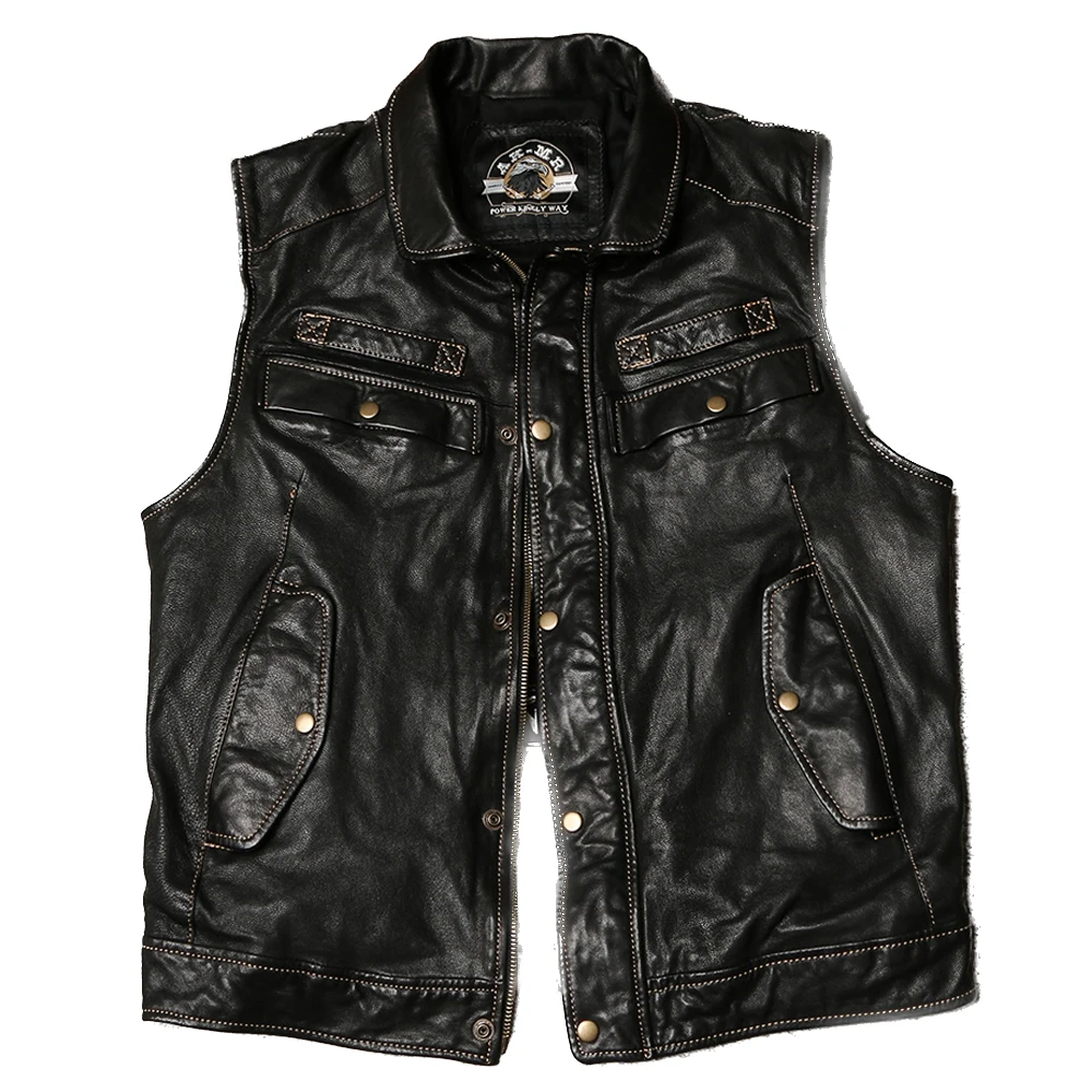 

Cowhide Vest For Man Summer Spring Free Shipping Cow Head Leathe Waistcoat Genuine Leather Tank Tops Weskit Coat Vintage Fashion