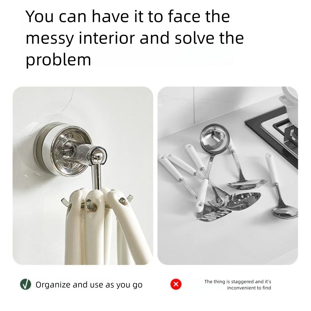 مثبت على الحائط 360 °   خطاف دوار قابل للطي معلق قوي بستة مخالب خطاف دوار خالٍ من اللكمات وموفر للمساحة