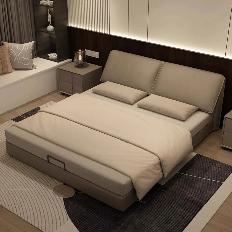 Modern Luxury Wood Bedroom Furniture Soft Up-holstered Beds Super king Padded Double Bed Frame Derma Set Storage Drawer Design
