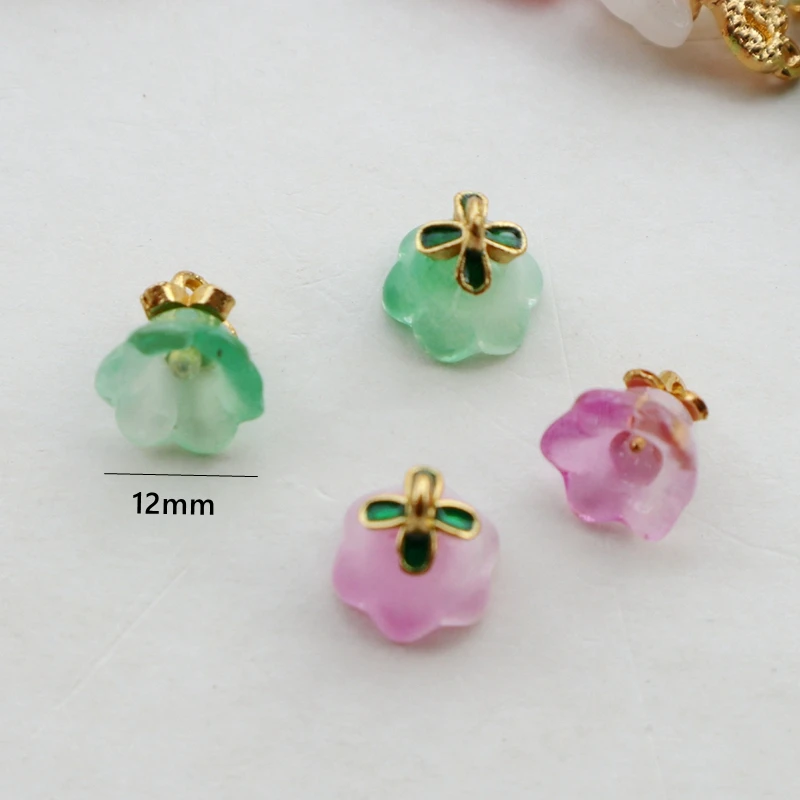 20PCS Mixed Transparent Glass Alloy Pendant Flower Lucky Talisman Glass Charms DIY Necklace Bracelet Earings Keychain Accessory
