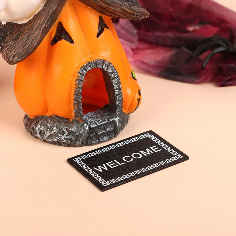 2 stücke Puppenhaus Halloween Willkommen schild dekorative Boden matte Mini Haus Zubehör Teppich Modelle Wohn szene Dekor