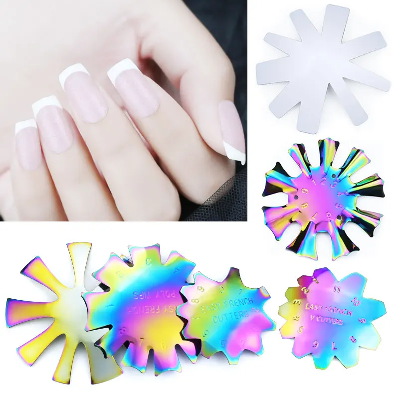 Pro 6Style Easy French Smile Cut V Line Edge Trimmer Nail Cutter Almond Design Nail Stencil Styling Mold French Manicure Tools